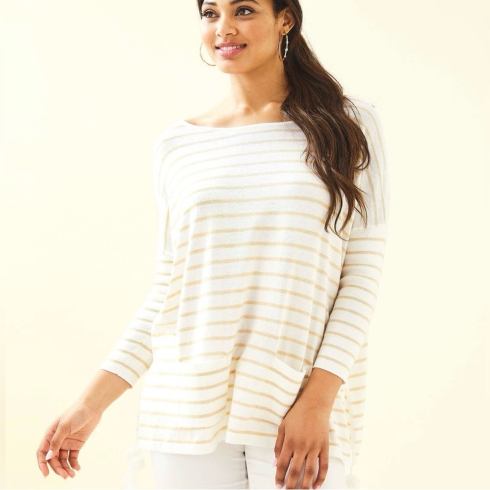Lily Pulitzer Elba Coolmax Sweater, size S, Coconut Coastal Shell Stripe